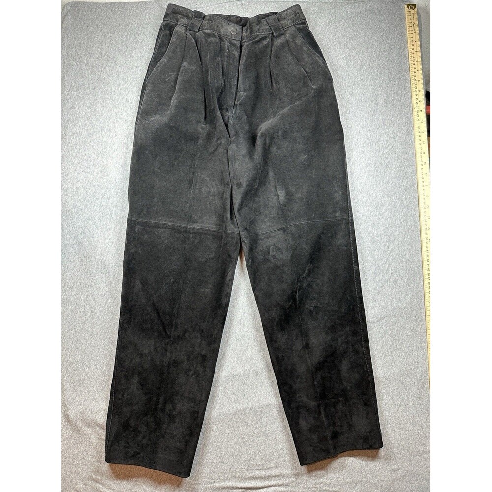 Image by Begedor Sz 10 Pig Suede Leather‎ Pants Black Lined Italy High Waist